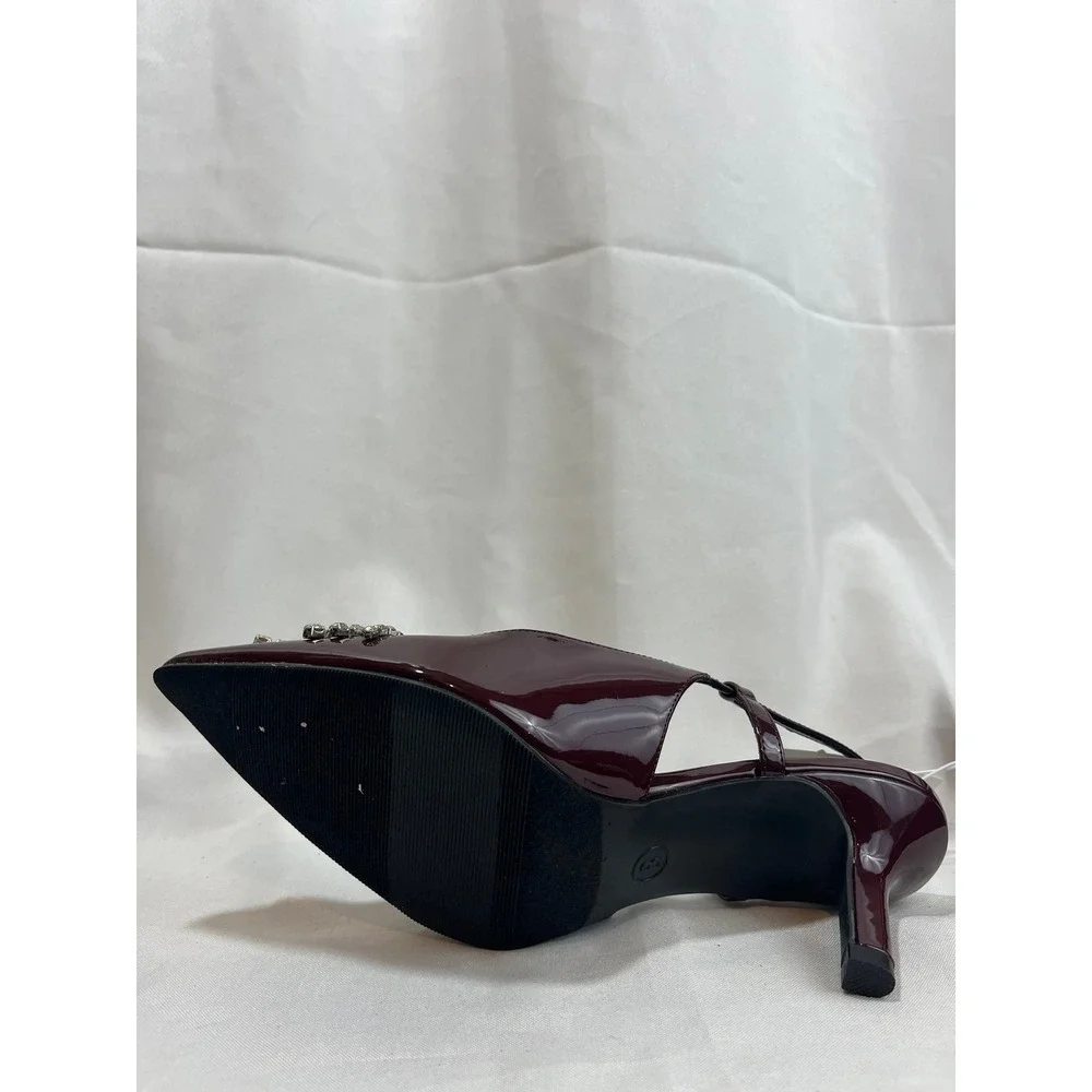 A New Day‎ Burgundy Patent Rhinestone Slingback Kitten Heels Size 8 Pointed Toe